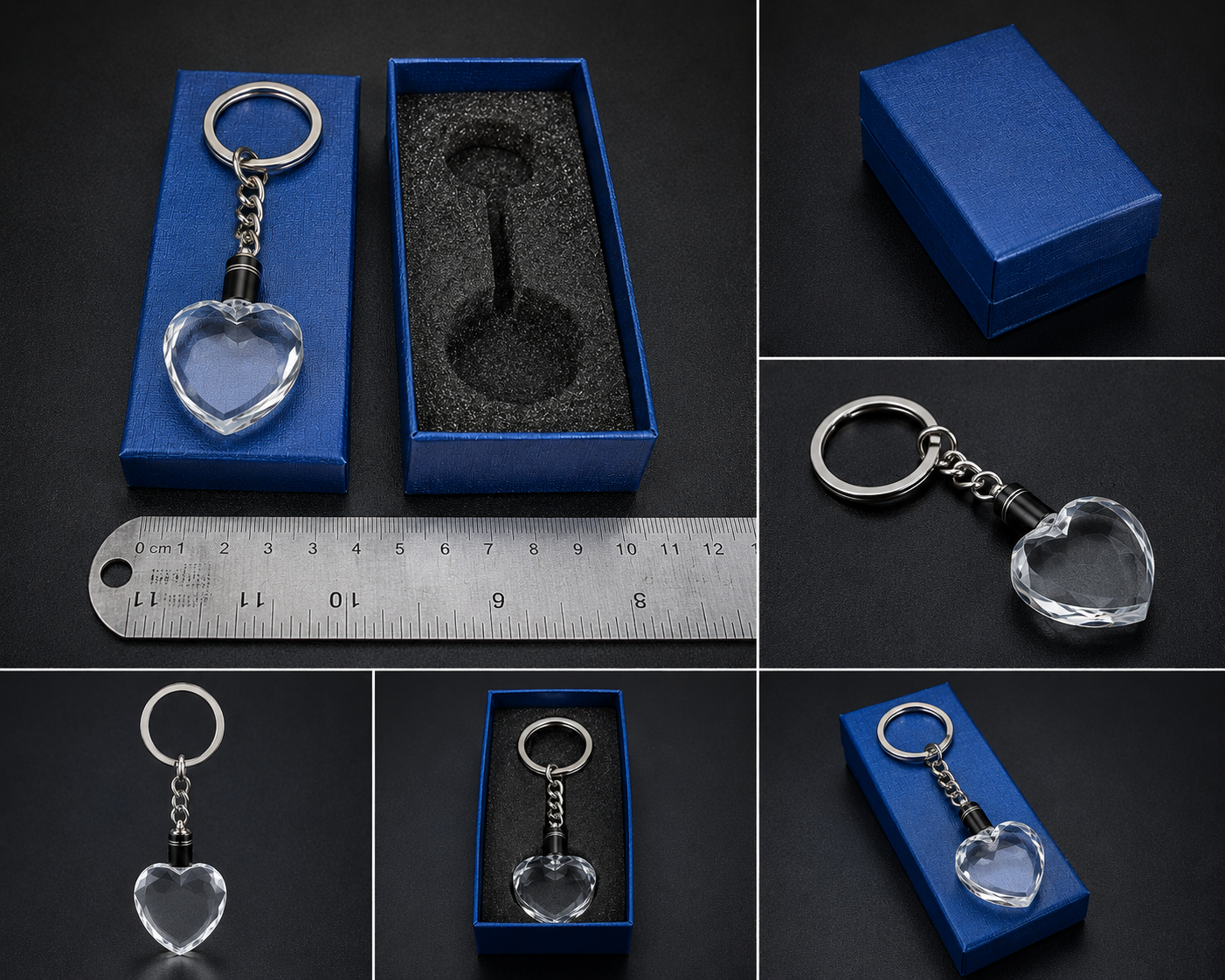 Heart shaped LED lighted K9 crystal keychain