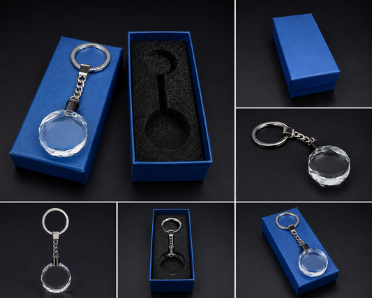 Hexagon shaped LED lighted K9 crystal keychain